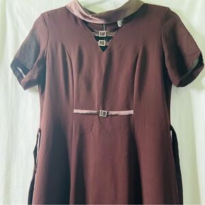 VNTG FLOWERKING brown sophisticate rhinestone ladies midi dress. SZ XS